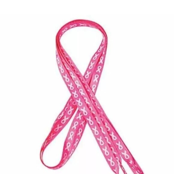 6 Pair Breast Cancer Awareness Pink Ribbon Shoelaces Pink with White Ribbon 44" - Picture 2 of 3
